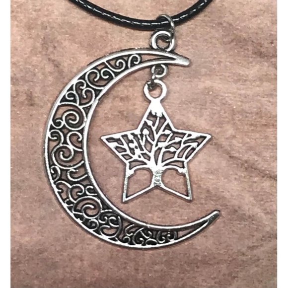 Crescent Moon Tree of Life Star Pendant Charm - Picture 1 of 8